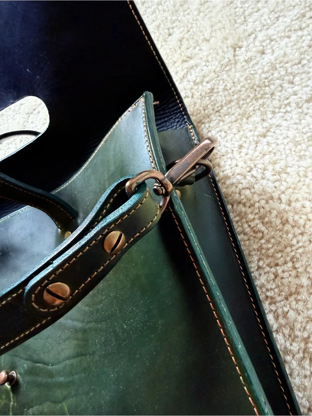 O.N.S. Men's Dark Green Leather Briefcase Bag - Classic Work Satchel